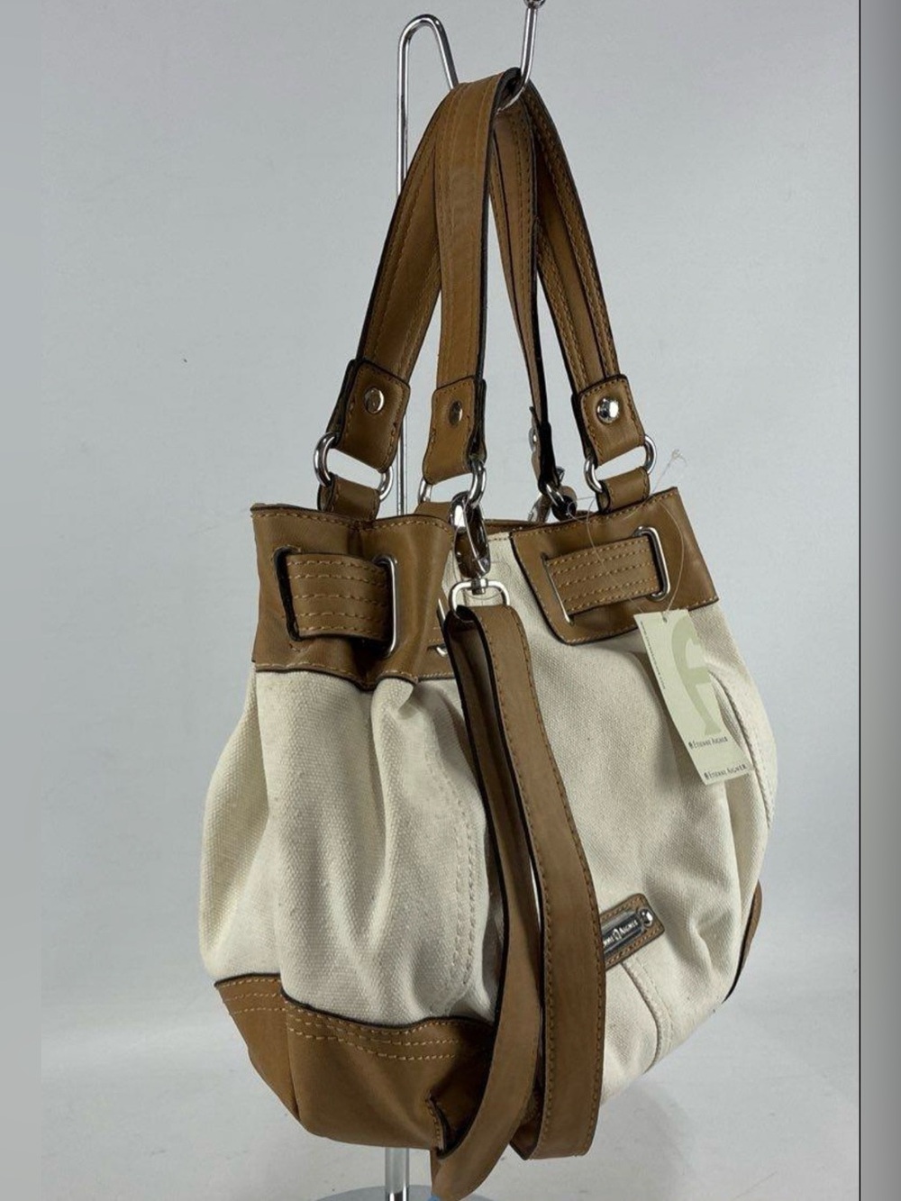 Etienne Aigner Cream Canvas Shoulder Bag with Tan  Trim NWT - Picture 6 of 14